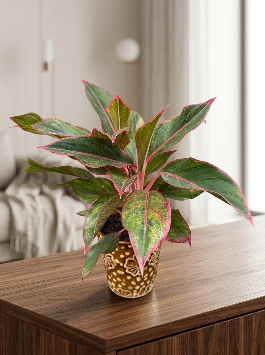 Lush Aglaonema Siam Aurora in Ceramic Planter nursery specimen