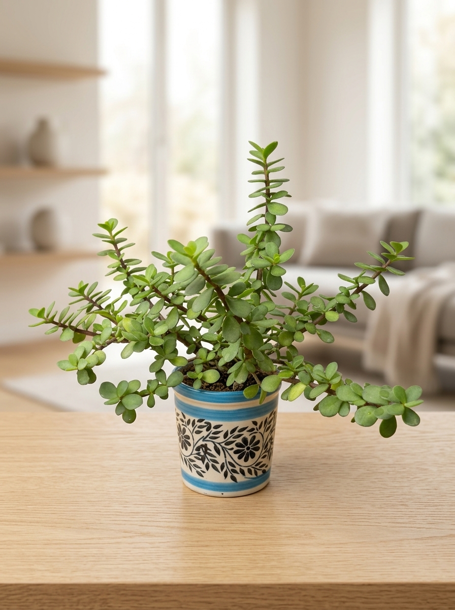 Lush Crassula Jade Plant in Floral Ceramic Pot nursery specimen