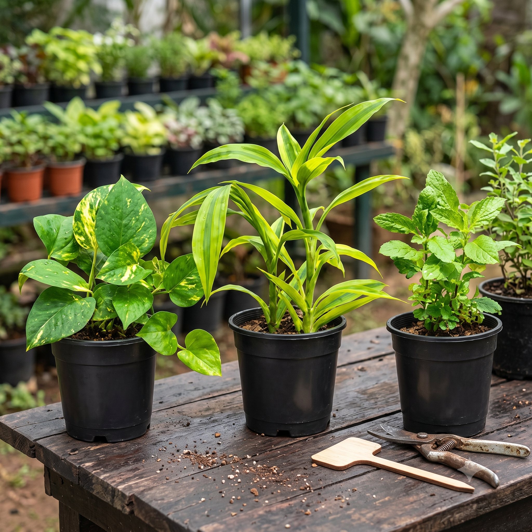 Green Trio Indoor Plant Combo (Golden Pothos, Song of India, Desi Mint - Set of 3) live nursery specimen